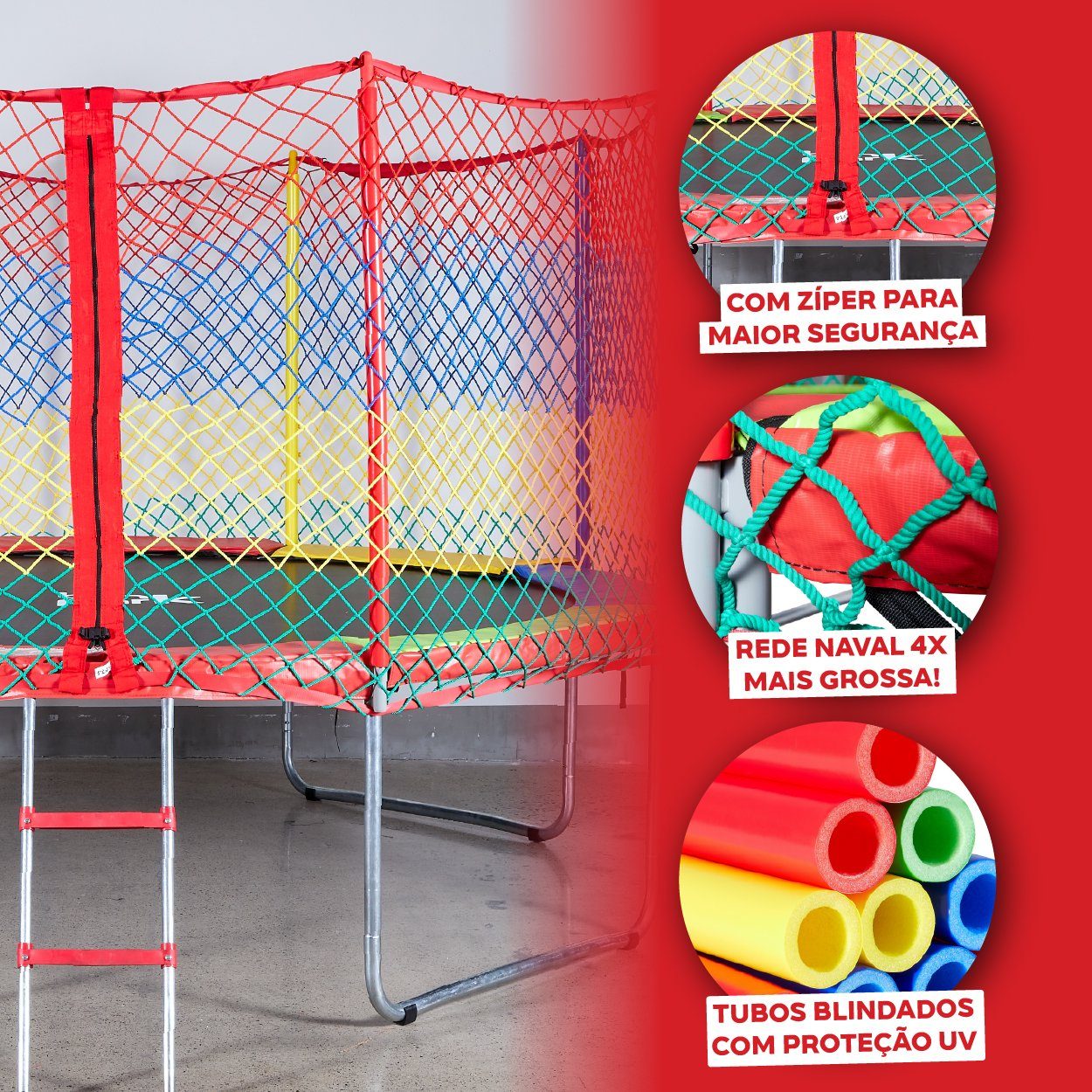Estrutura reforçada e molas galvanizadas da Cama Elástica Brink Park